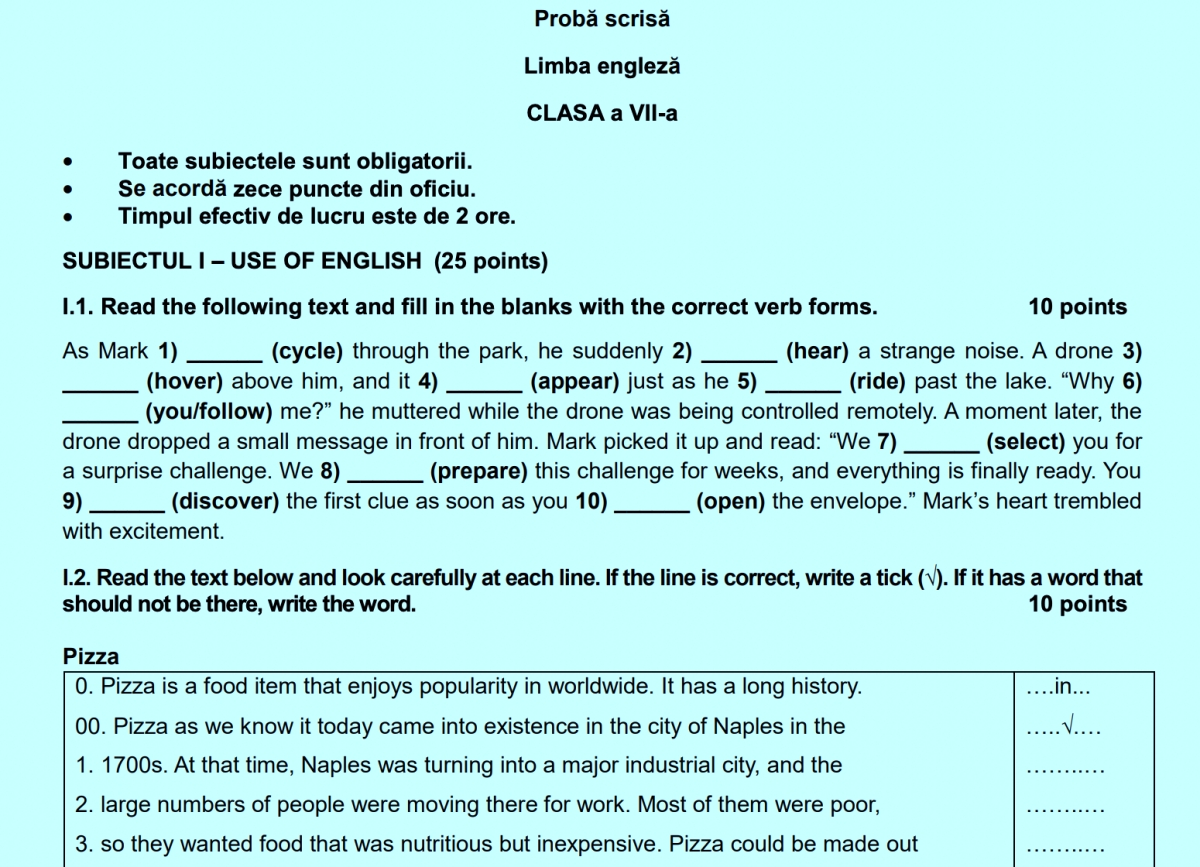 Olimpiada Națională de Limba Engleză – ONLE 2026, etapa județeană. Subiecte și bareme de notare de la proba scrisă, clasele VII-XII, normal și bilingv sau intensiv